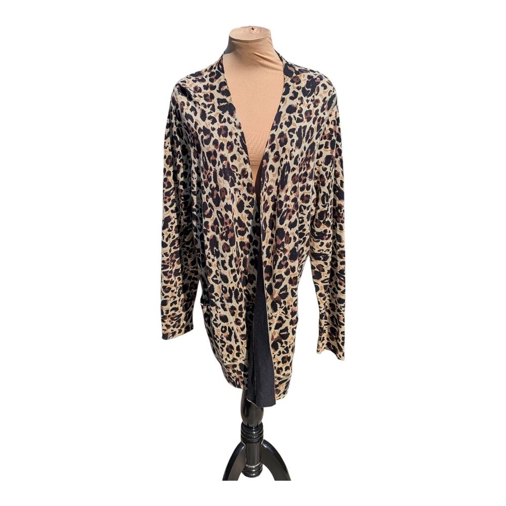 Foxcroft Reversible Cardigan Sweater Women's Size 2X Leopard Print Open Front